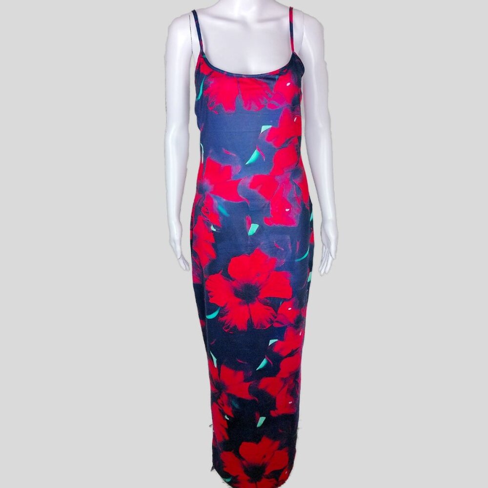 Floral Print Black & Red Maxi Dress